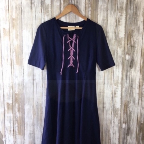 Anthropologie Maeve Navy Tie Dress - Picture 4 of 8